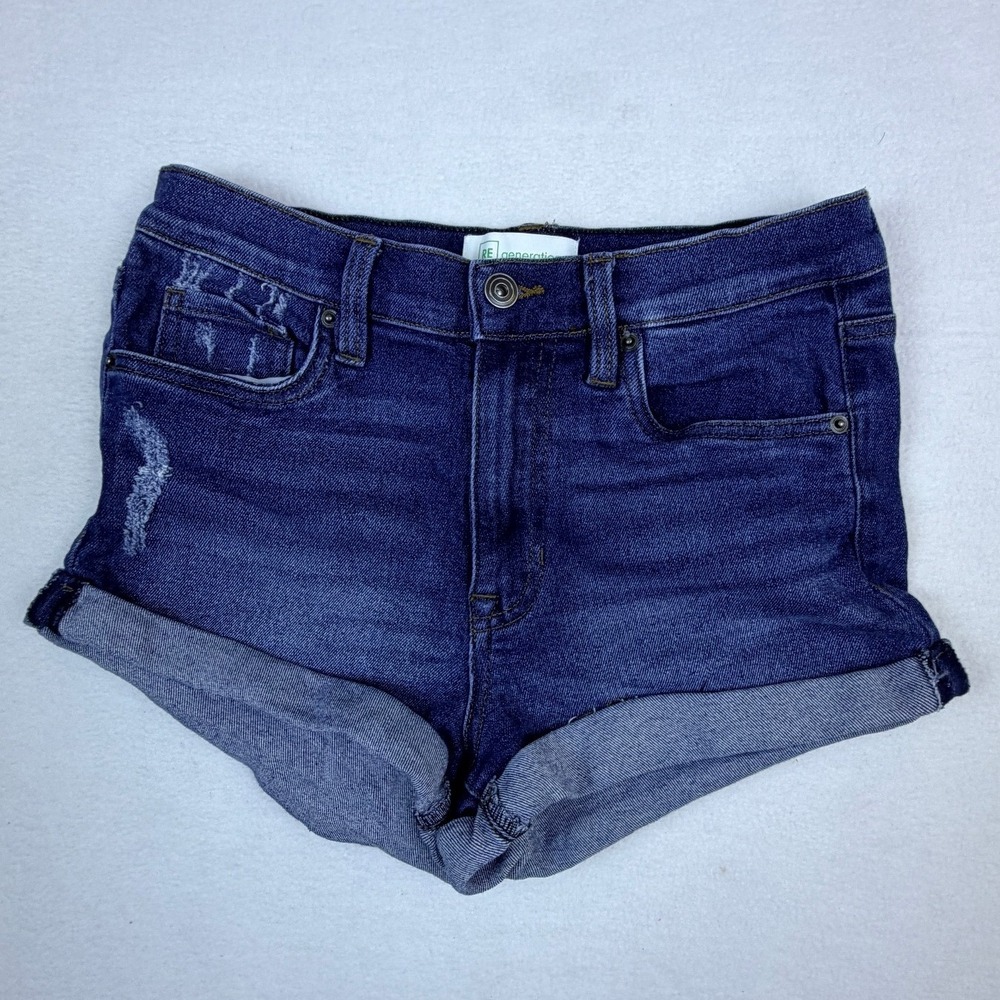 REgeneration by Celebrity Pink Dark Wash Distressed Cuffed Denim Shorts